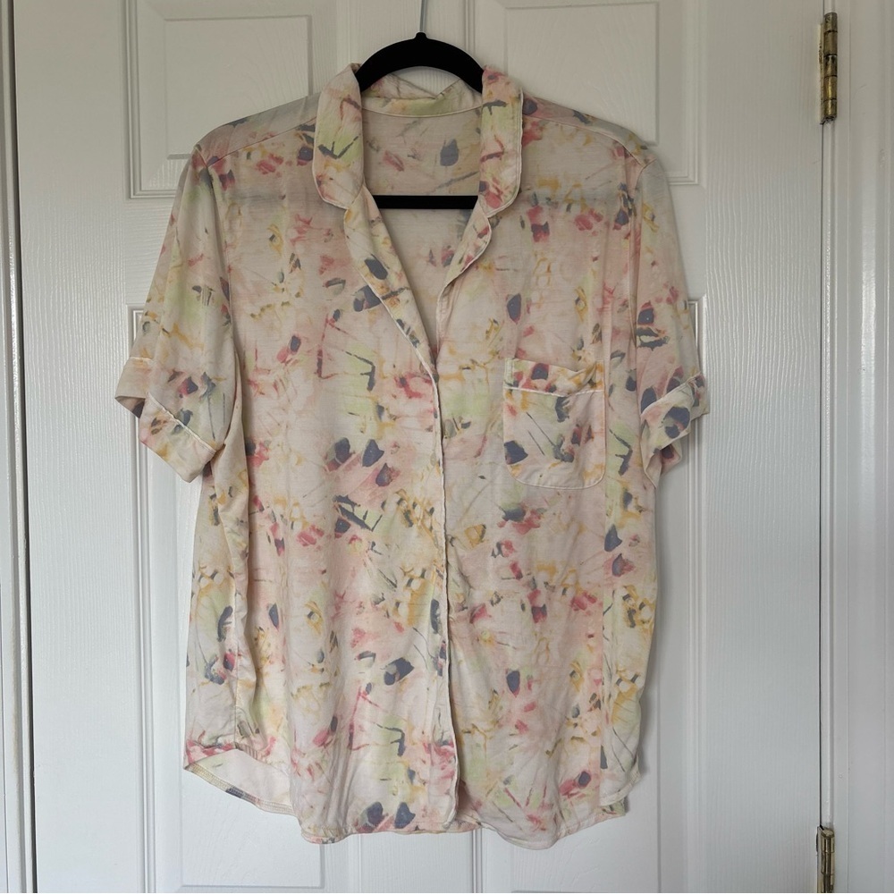 Victoria's Secret Short Sleeve Button Up Pajama Shirt Size Large